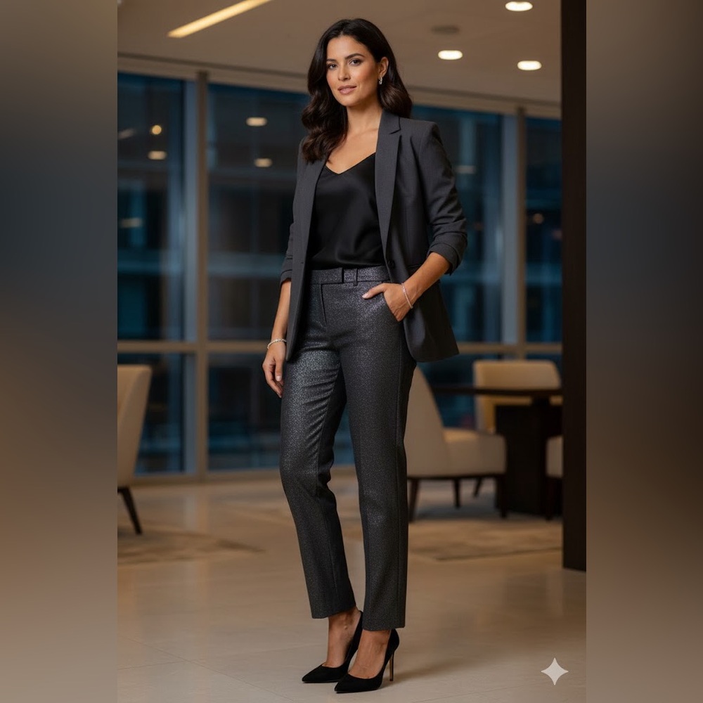 The Slim Ankle  Elegant Black shine dressy  Pants